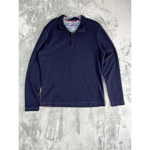 Robert Graham Long Sleeve Polo Shirt Mens Large Navy Blue Classic‎ Fit Preppy